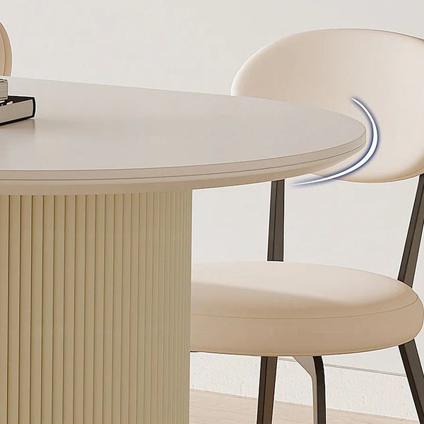 Pacheco Foldable Oval Dining Table – Cream Sintered Stone Top with Wooden Base, Modern Extendable Dining Table for 4–6 Seater Dining Rooms - Sleek Furniture