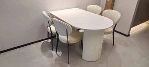 Pacheco Foldable Oval Dining Table – Cream Sintered Stone Top with Wooden Base, Modern Extendable Dining Table for 4–6 Seater Dining Rooms - Sleek Furniture