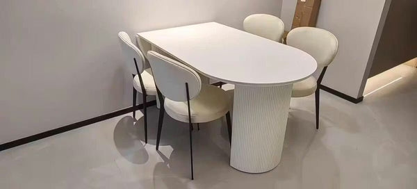 Pacheco Foldable Oval Dining Table – Cream Sintered Stone Top with Wooden Base, Modern Extendable Dining Table for 4–6 Seater Dining Rooms - Sleek Furniture
