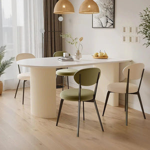 Pacheco Foldable Oval Dining Table – Cream Sintered Stone Top with Wooden Base, Modern Extendable Dining Table for 4–6 Seater Dining Rooms - Sleek Furniture