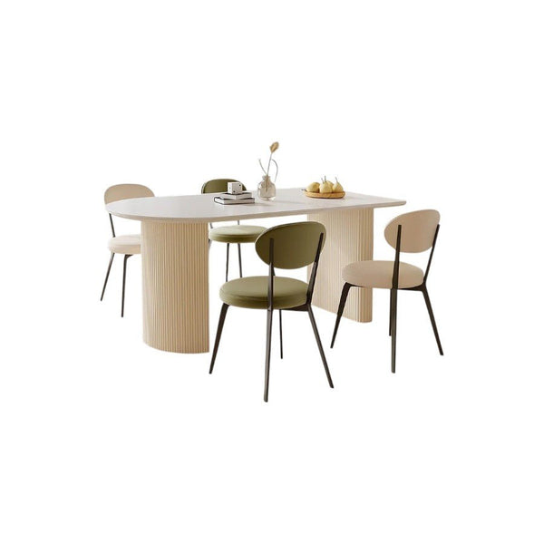 Pacheco Foldable Oval Dining Table – Cream Sintered Stone Top with Wooden Base, Modern Extendable Dining Table for 4–6 Seater Dining Rooms - Sleek Furniture