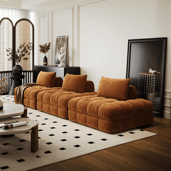 Paloma French 300cm Modular Velvet Sofa | Luxury Three-Seater Bubble Design Couch | Contemporary Deep Seating Sofa for Living Room - Sleek Furniture