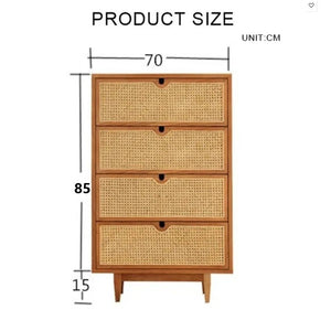 Pavia Chest of Drawers – Natural Rattan & Oak Wood Storage Unit, Contemporary Modern Cabinet with Drawers, Bedroom & Living Room Furniture (Oak & Cherry Finish) - Sleek Furniture