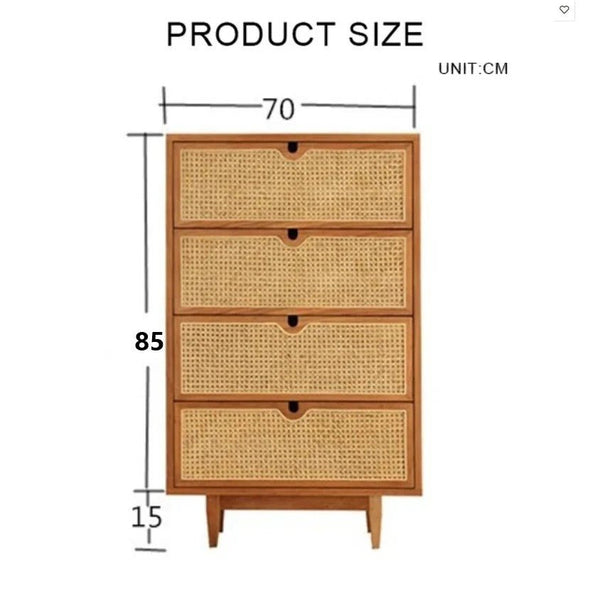 Pavia Chest of Drawers – Natural Rattan & Oak Wood Storage Unit, Contemporary Modern Cabinet with Drawers, Bedroom & Living Room Furniture (Oak & Cherry Finish) - Sleek Furniture