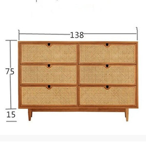Pavia Chest of Drawers – Natural Rattan & Oak Wood Storage Unit, Contemporary Modern Cabinet with Drawers, Bedroom & Living Room Furniture (Oak & Cherry Finish) - Sleek Furniture