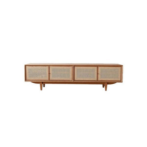 Pavia TV Stand with Storage – Rattan Front Wooden TV Unit in Oak Finish, Contemporary Media Console Cabinet for Living Room, Modern Entertainment Center with Open Shelves - Sleek Furniture