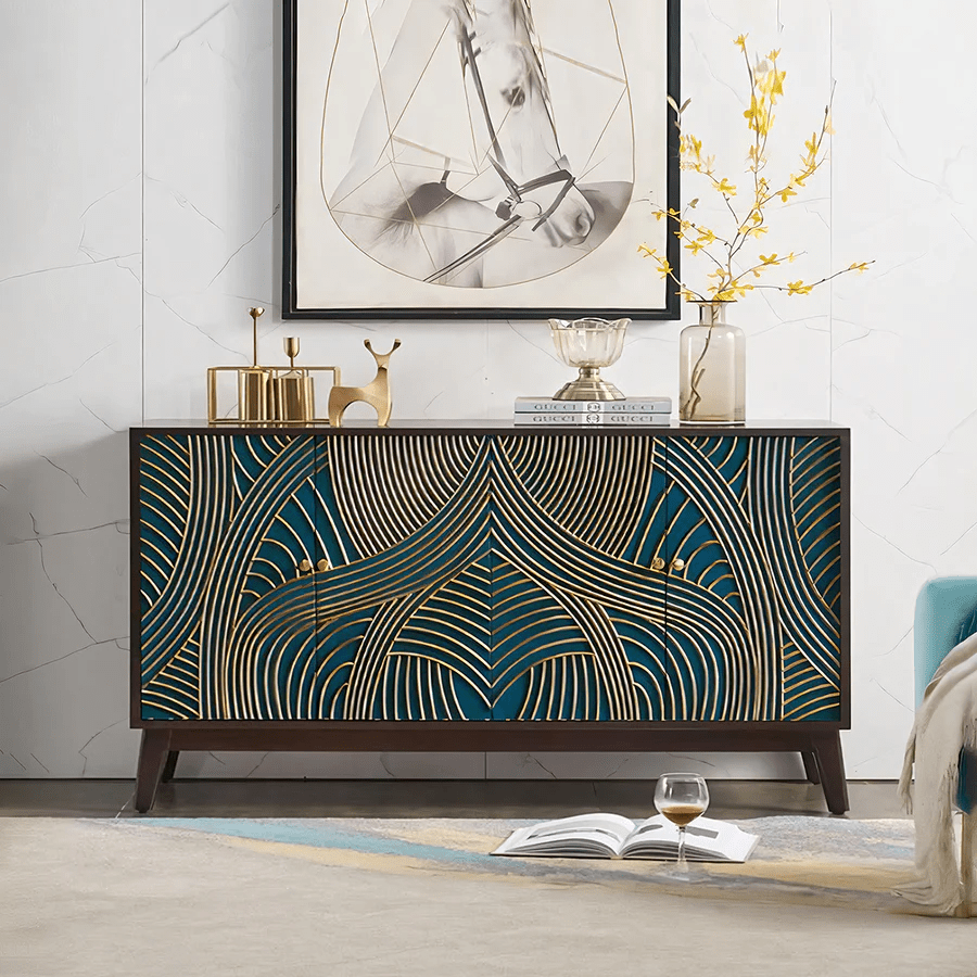 Pavia Walnut Sideboard Cabinet with Metal Legs, Modern Storage Unit for Living Room, Dining Room & Hallway - Sleek Furniture
