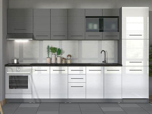 Pedro White Gloss and Grey Kitchen Units – 10 Doors, 2 Drawers, Modern Modular Storage – 200cm Wide, Flat Pack - My Store