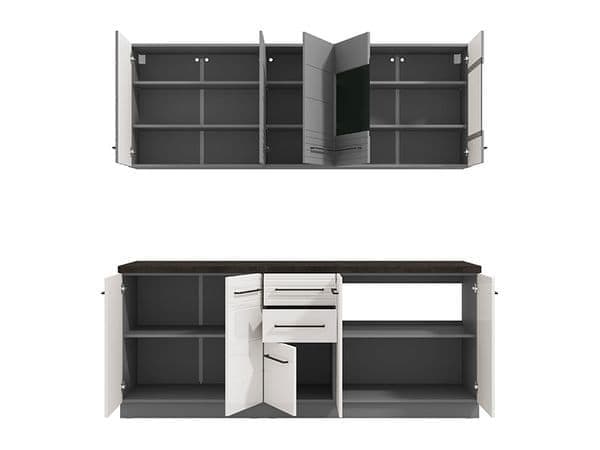 Pedro White Gloss and Grey Kitchen Units – 10 Doors, 2 Drawers, Modern Modular Storage – 200cm Wide, Flat Pack - My Store