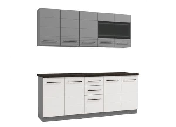 Pedro White Gloss and Grey Kitchen Units – 10 Doors, 2 Drawers, Modern Modular Storage – 200cm Wide, Flat Pack - My Store