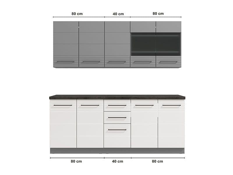 Pedro White Gloss and Grey Kitchen Units – 10 Doors, 2 Drawers, Modern Modular Storage – 200cm Wide, Flat Pack - My Store