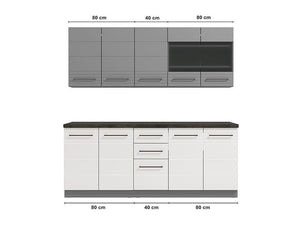 Pedro White Gloss and Grey Kitchen Units – 10 Doors, 2 Drawers, Modern Modular Storage – 200cm Wide, Flat Pack - My Store
