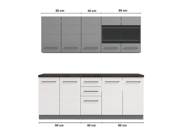 Pedro White Gloss and Grey Kitchen Units – 10 Doors, 2 Drawers, Modern Modular Storage – 200cm Wide, Flat Pack - My Store