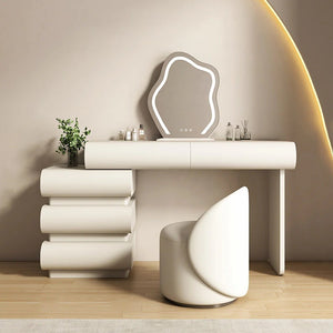Stylish makeup vanity table with LED lighting and storage space
