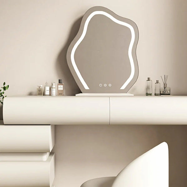Modern cream vanity table with illuminated LED mirror and storage