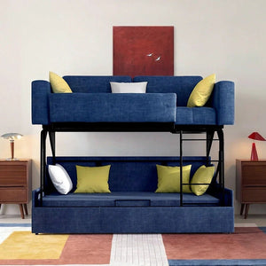 Pérez Two Seater Sofa Bed with Bunk Bed Function, Linen Upholstered Convertible Sofa Bed, Space Saving Pull-Out Sleeper Couch for Living Room & Guest Room - Sleek Furniture