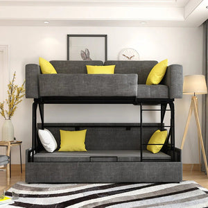 Pérez Two Seater Sofa Bed with Bunk Bed Function, Linen Upholstered Convertible Sofa Bed, Space Saving Pull-Out Sleeper Couch for Living Room & Guest Room - Sleek Furniture