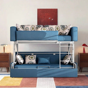 Pérez Two Seater Sofa Bed with Bunk Bed Function, Linen Upholstered Convertible Sofa Bed, Space Saving Pull-Out Sleeper Couch for Living Room & Guest Room - Sleek Furniture