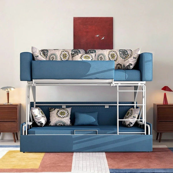 Pérez Two Seater Sofa Bed with Bunk Bed Function, Linen Upholstered Convertible Sofa Bed, Space Saving Pull-Out Sleeper Couch for Living Room & Guest Room - Sleek Furniture