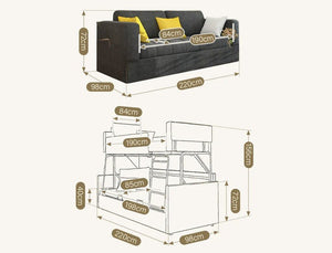 Pérez Two Seater Sofa Bed with Bunk Bed Function, Linen Upholstered Convertible Sofa Bed, Space Saving Pull-Out Sleeper Couch for Living Room & Guest Room - Sleek Furniture