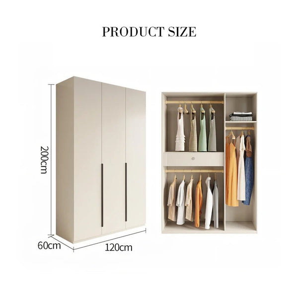 Petrov Wooden Wardrobe Cabinet, Freestanding MDF Storage Armoire, Contemporary Cream Finish Bedroom Closet with Hanging & Storage Space - Sleek Furniture