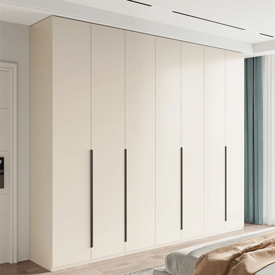 Petrov Wooden Wardrobe Cabinet, Freestanding MDF Storage Armoire, Contemporary Cream Finish Bedroom Closet with Hanging & Storage Space - Sleek Furniture
