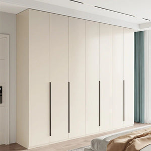 Petrov Wooden Wardrobe Cabinet, Freestanding MDF Storage Armoire, Contemporary Cream Finish Bedroom Closet with Hanging & Storage Space - Sleek Furniture