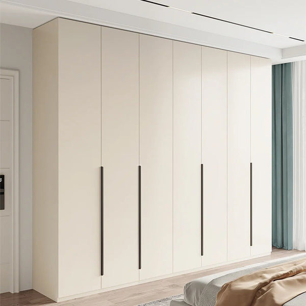 Petrov Wooden Wardrobe Cabinet, Freestanding MDF Storage Armoire, Contemporary Cream Finish Bedroom Closet with Hanging & Storage Space - Sleek Furniture
