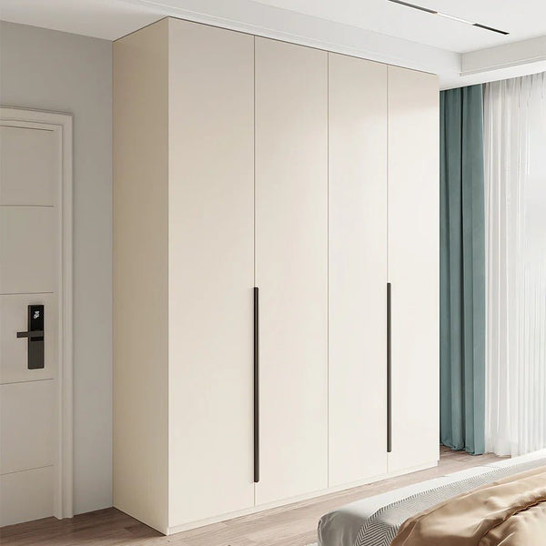 Petrov Wooden Wardrobe Cabinet, Freestanding MDF Storage Armoire, Contemporary Cream Finish Bedroom Closet with Hanging & Storage Space - Sleek Furniture