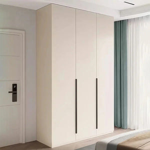 Petrov Wooden Wardrobe Cabinet, Freestanding MDF Storage Armoire, Contemporary Cream Finish Bedroom Closet with Hanging & Storage Space - Sleek Furniture
