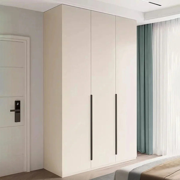 Petrov Wooden Wardrobe Cabinet, Freestanding MDF Storage Armoire, Contemporary Cream Finish Bedroom Closet with Hanging & Storage Space - Sleek Furniture