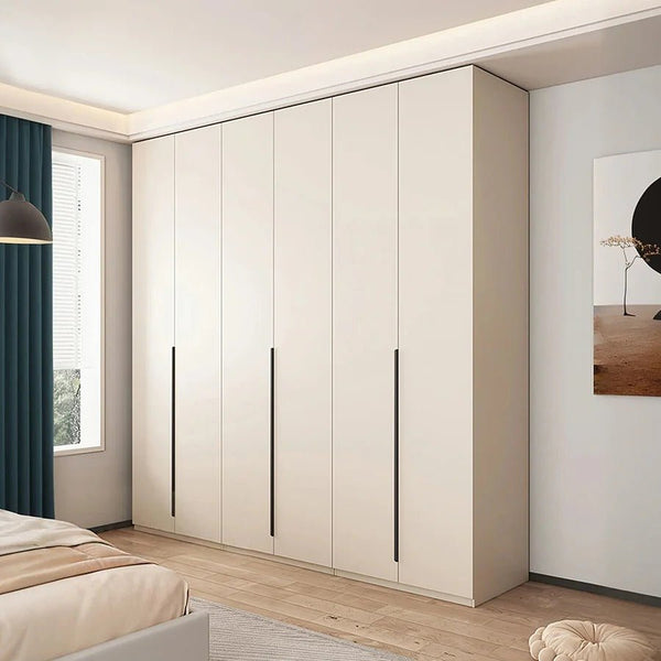 Petrov Wooden Wardrobe Cabinet, Freestanding MDF Storage Armoire, Contemporary Cream Finish Bedroom Closet with Hanging & Storage Space - Sleek Furniture