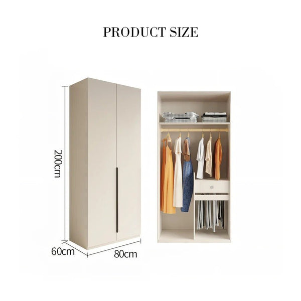 Petrov Wooden Wardrobe Cabinet, Freestanding MDF Storage Armoire, Contemporary Cream Finish Bedroom Closet with Hanging & Storage Space - Sleek Furniture