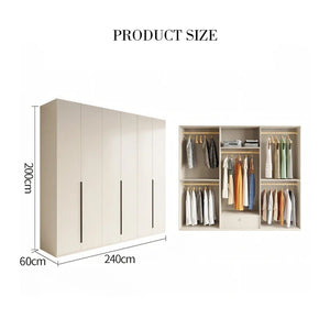 Petrov Wooden Wardrobe Cabinet, Freestanding MDF Storage Armoire, Contemporary Cream Finish Bedroom Closet with Hanging & Storage Space - Sleek Furniture
