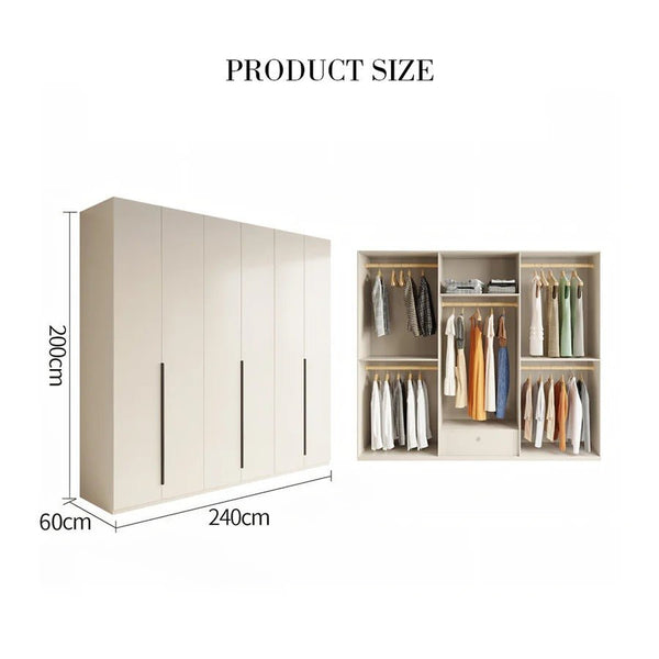 Petrov Wooden Wardrobe Cabinet, Freestanding MDF Storage Armoire, Contemporary Cream Finish Bedroom Closet with Hanging & Storage Space - Sleek Furniture