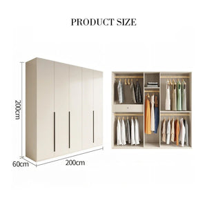 Petrov Wooden Wardrobe Cabinet, Freestanding MDF Storage Armoire, Contemporary Cream Finish Bedroom Closet with Hanging & Storage Space - Sleek Furniture