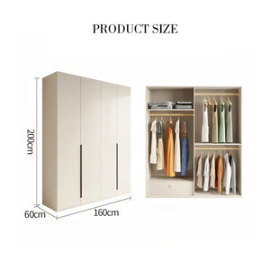 Petrov Wooden Wardrobe Cabinet, Freestanding MDF Storage Armoire, Contemporary Cream Finish Bedroom Closet with Hanging & Storage Space - Sleek Furniture