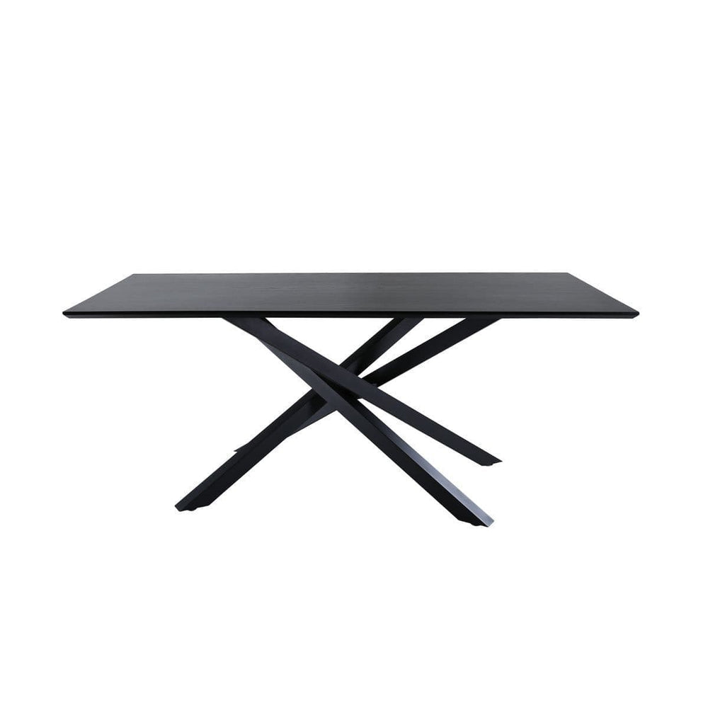 Piazza Rectangular Dining Table 180x90 cm | Black MDF Veneer Top with Iron Cross Legs
