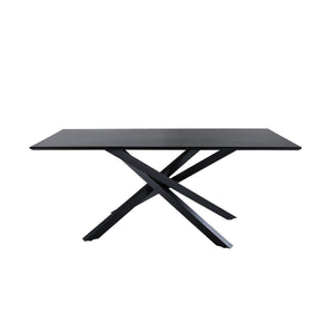 Piazza Rectangular Dining Table 180x90 cm | Black MDF Veneer Top with Iron Cross Legs