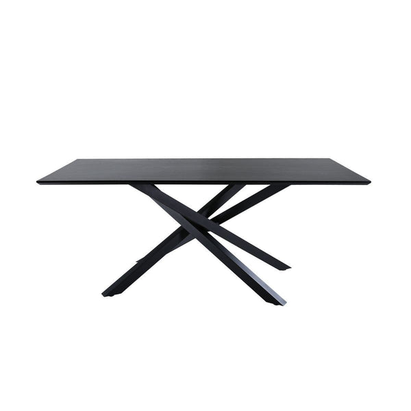 Piazza Rectangular Dining Table 180x90 cm | Black MDF Veneer Top with Iron Cross Legs