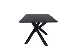 Piazza Rectangular Dining Table 180x90 cm | Black MDF Veneer Top with Iron Cross Legs