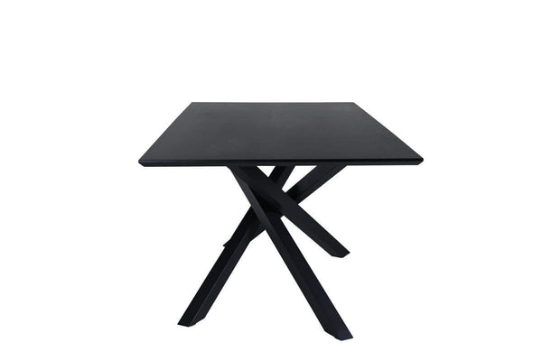 Piazza Rectangular Dining Table 180x90 cm | Black MDF Veneer Top with Iron Cross Legs
