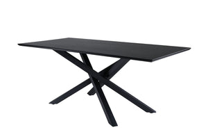 Piazza Rectangular Dining Table 180x90 cm | Black MDF Veneer Top with Iron Cross Legs