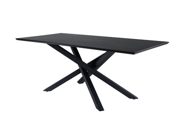 Piazza Rectangular Dining Table 180x90 cm | Black MDF Veneer Top with Iron Cross Legs
