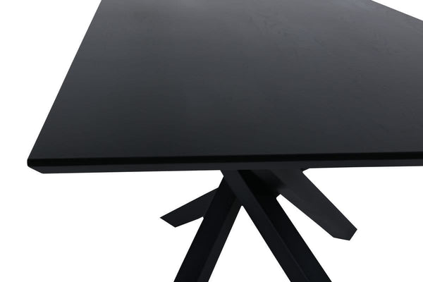 Piazza Rectangular Dining Table 180x90 cm | Black MDF Veneer Top with Iron Cross Legs