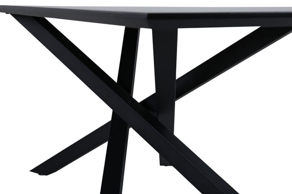 Piazza Rectangular Dining Table 180x90 cm | Black MDF Veneer Top with Iron Cross Legs