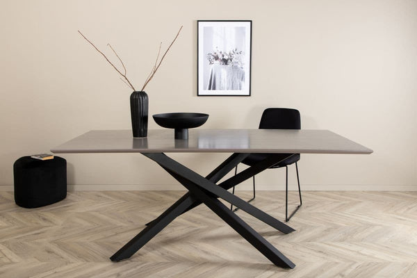 Piazza Rectangular Dining Table 180x90 cm | Black Metal Cross Legs, Modern MDF Top