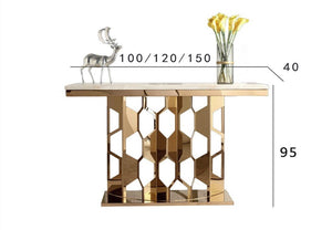 Piet Luxury Console Table – Marble Top & Metal Frame Hallway Table | Modern Contemporary Entryway Sofa Table (Grey, Black & White) - Sleek Furniture