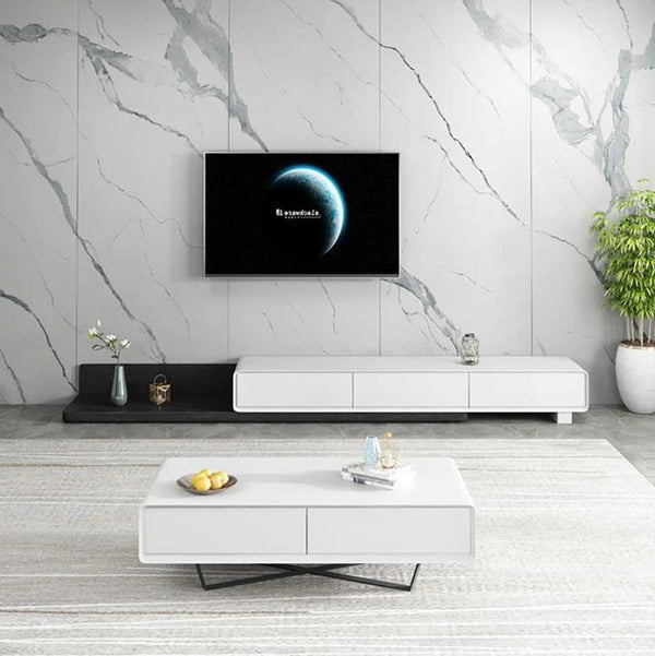 Pina Extendable TV Stand with Storage – Modern Sliding Design Wooden TV Unit in Plywood & MDF, Adjustable Length Entertainment Center for Living Room (Grey, Black, White, Oak) - Sleek Furniture