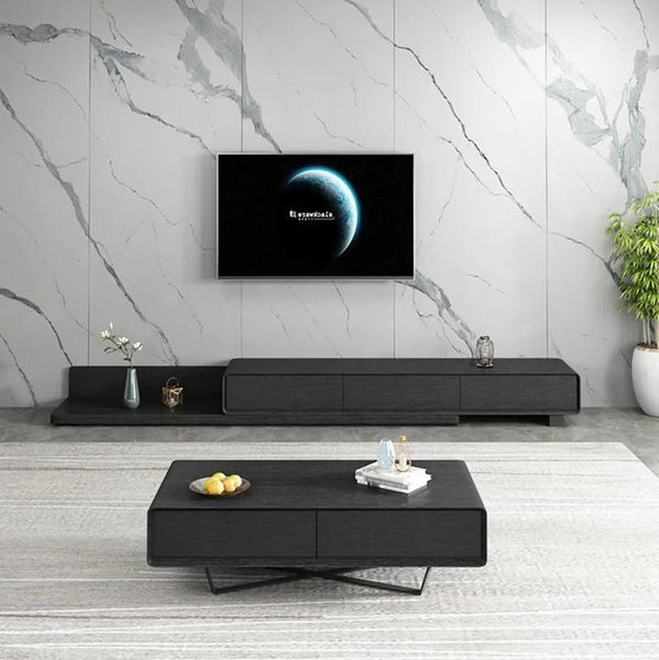 Pina Extendable TV Stand with Storage – Modern Sliding Design Wooden TV Unit in Plywood & MDF, Adjustable Length Entertainment Center for Living Room (Grey, Black, White, Oak) - Sleek Furniture